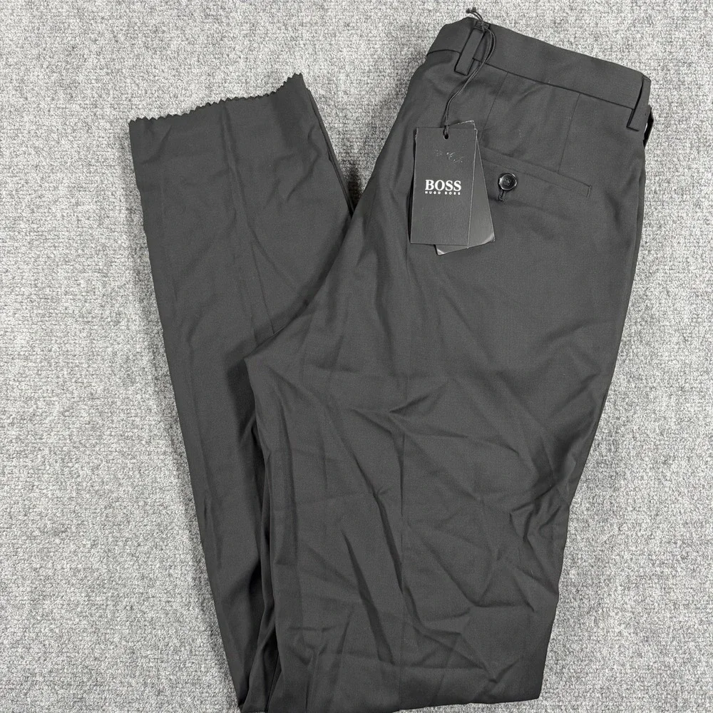 Hugo Boss Dress Suit Pants Mens 32R Black Unhemmed Wool NEW